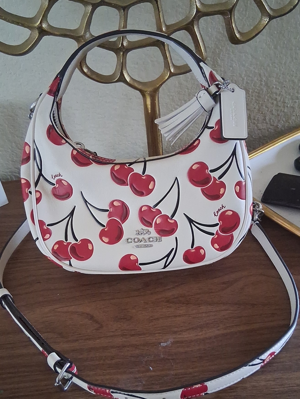 NWT Coach Cream Leather Cherry Print Crossbody Bag